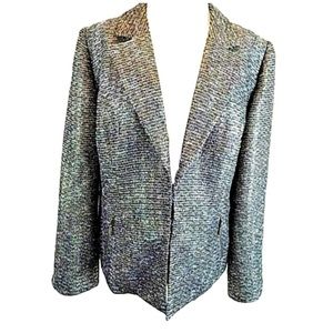 Chico's Women's Metallic Silver Dress Party Jacket Zip Pockets Lined size Medium